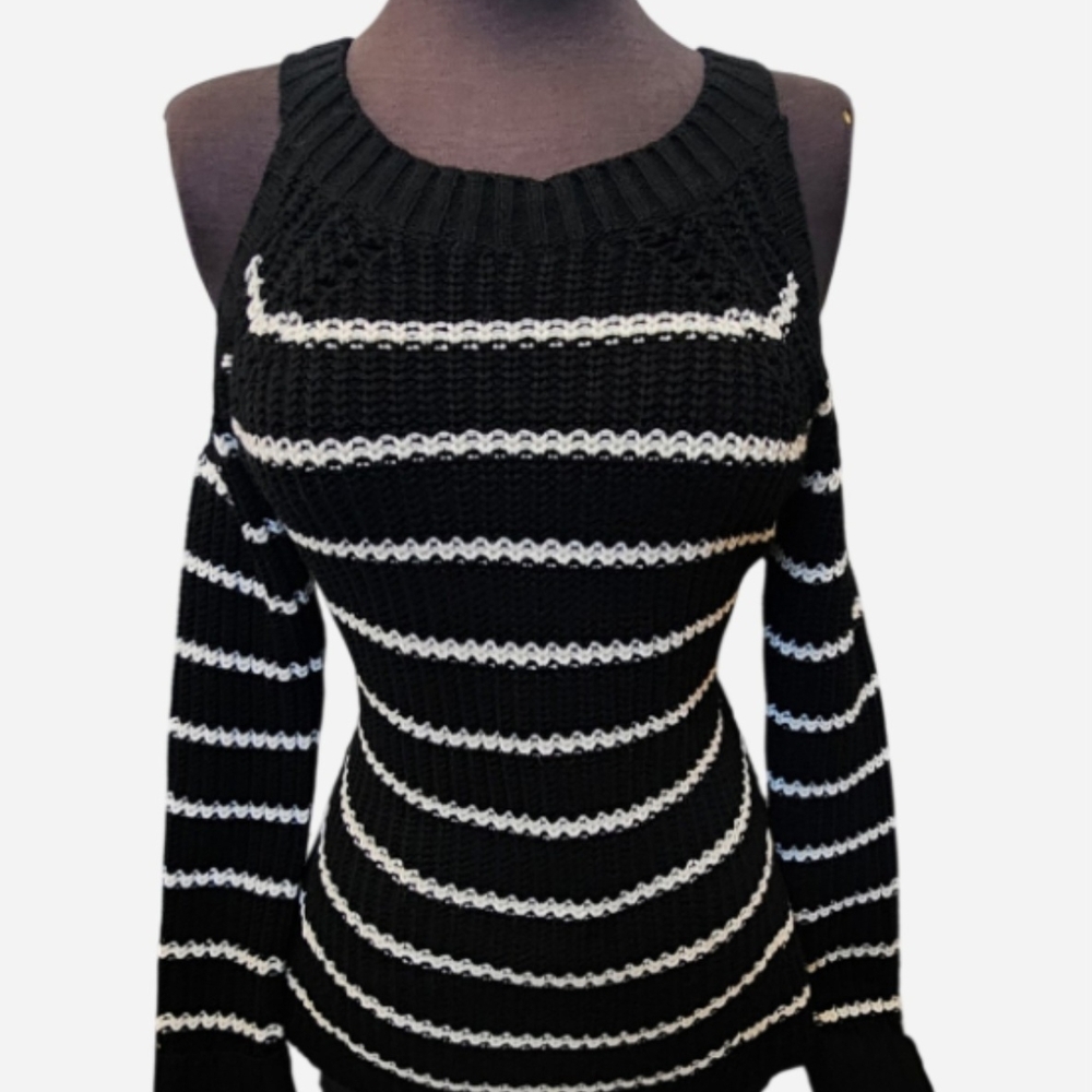 Hippie Rose Black and White Off-the-Shoulder Sweater